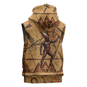 Min Ancient Egyptian Sleeveless Hoodie Fertility Symbol Sandstone Ankh Pyramid Pattern