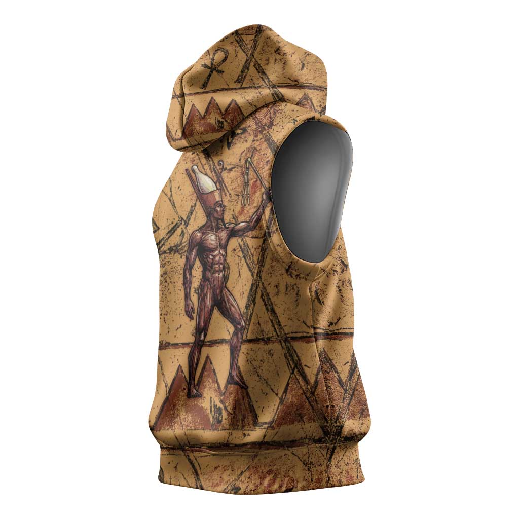 Min Ancient Egyptian Sleeveless Hoodie Fertility Symbol Sandstone Ankh Pyramid Pattern
