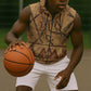 Min Ancient Egyptian Sleeveless Zip Hoodie Fertility Symbol Sandstone Ankh Pyramid Pattern