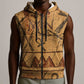 Min Ancient Egyptian Sleeveless Zip Hoodie Fertility Symbol Sandstone Ankh Pyramid Pattern