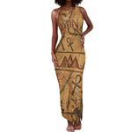 Min Ancient Egyptian Tank Maxi Dress Fertility Symbol Sandstone Ankh Pyramid Pattern