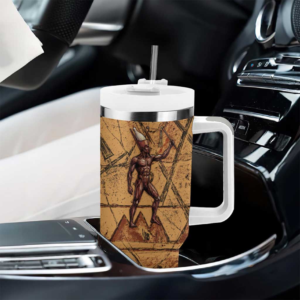 Min Ancient Egyptian Tumbler With Handle Fertility Symbol Sandstone Ankh Pyramid Pattern