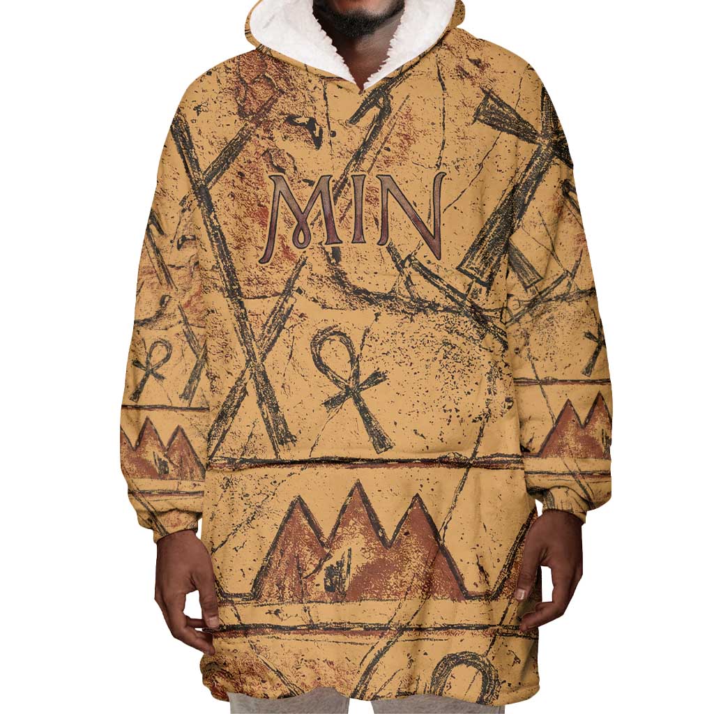 Min Ancient Egyptian Wearable Blanket Hoodie Fertility Symbol Sandstone Ankh Pyramid Pattern