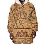Min Ancient Egyptian Wearable Blanket Hoodie Fertility Symbol Sandstone Ankh Pyramid Pattern