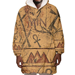 Min Ancient Egyptian Wearable Blanket Hoodie Fertility Symbol Sandstone Ankh Pyramid Pattern