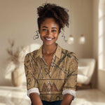 Min Ancient Egyptian Women Casual Shirt Fertility Symbol Sandstone Ankh Pyramid Pattern