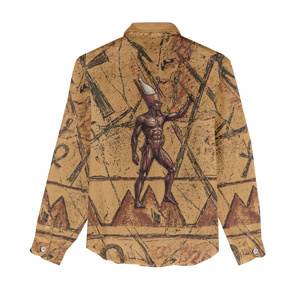 Min Ancient Egyptian Women Casual Shirt Fertility Symbol Sandstone Ankh Pyramid Pattern