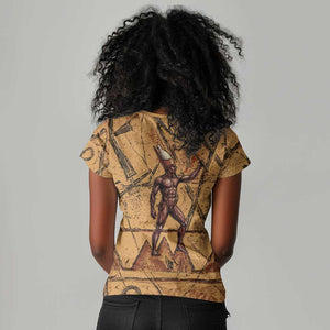Min Ancient Egyptian Women V-Neck T-Shirt Fertility Symbol Sandstone Ankh Pyramid Pattern