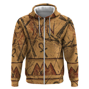 Min Ancient Egyptian Zip Hoodie Fertility Symbol Sandstone Ankh Pyramid Pattern