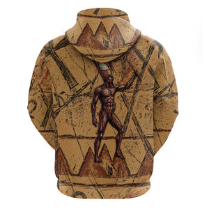 Min Ancient Egyptian Zip Hoodie Fertility Symbol Sandstone Ankh Pyramid Pattern