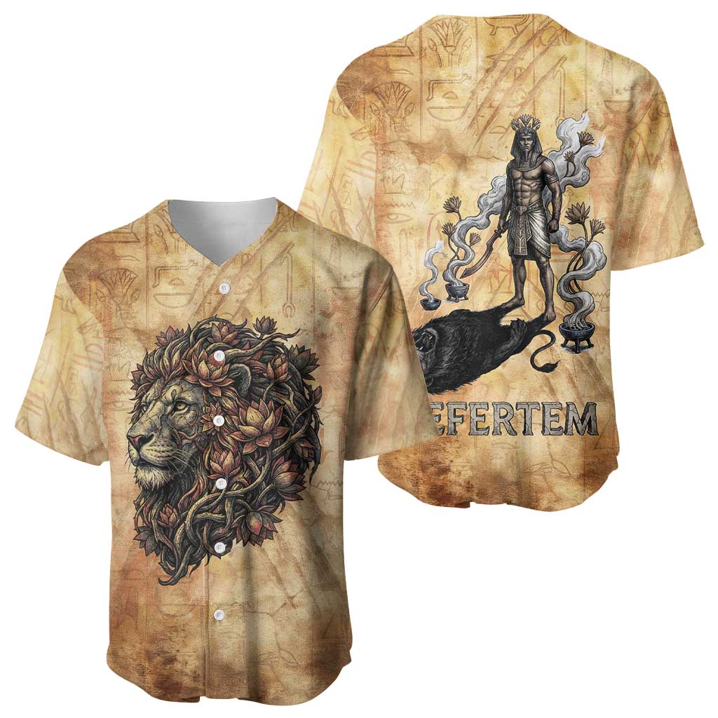 Nefertem Ancient Egyptian Baseball Jersey Lion Head Lotus Flowers Incense Smoke Ancient