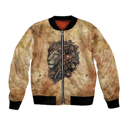 Nefertem Ancient Egyptian Bomber Jacket Lion Head Lotus Flowers Incense Smoke Ancient