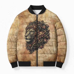 Nefertem Ancient Egyptian Bomber Puffer Jacket Lion Head Lotus Flowers Incense Smoke Ancient