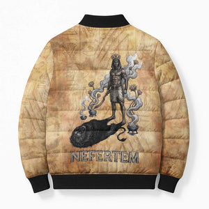 Nefertem Ancient Egyptian Bomber Puffer Jacket Lion Head Lotus Flowers Incense Smoke Ancient