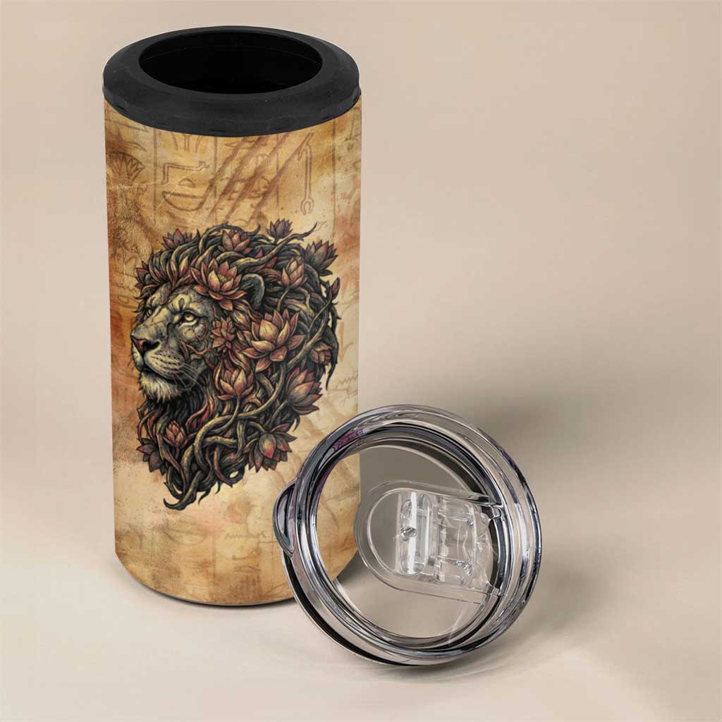 Nefertem Ancient Egyptian 4 in 1 Can Cooler Tumbler Lion Head Lotus Flowers Incense Smoke Ancient