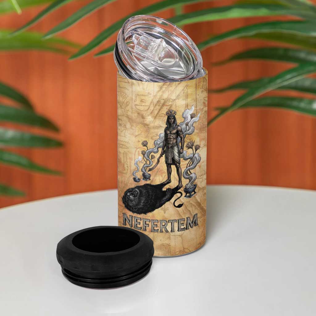 Nefertem Ancient Egyptian 4 in 1 Can Cooler Tumbler Lion Head Lotus Flowers Incense Smoke Ancient
