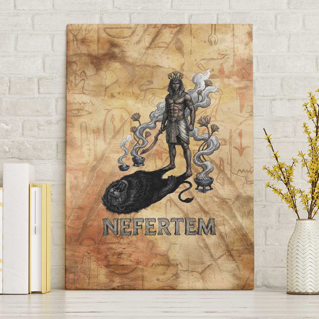 Nefertem Ancient Egyptian Canvas Wall Art Lion Head Lotus Flowers Incense Smoke Ancient