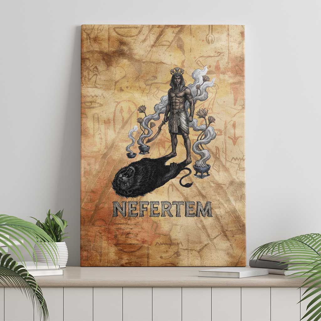 Nefertem Ancient Egyptian Canvas Wall Art Lion Head Lotus Flowers Incense Smoke Ancient