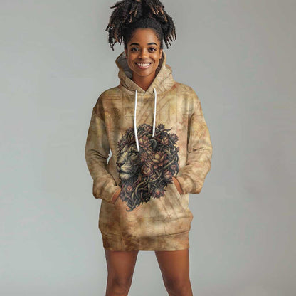 Nefertem Ancient Egyptian Hoodie Dress Lion Head Lotus Flowers Incense Smoke Ancient