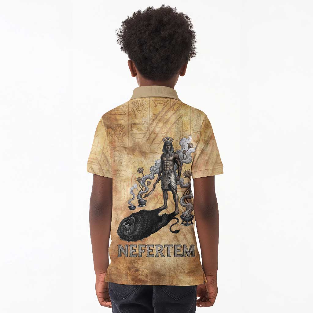 Nefertem Ancient Egyptian Kid Polo Shirt Lion Head Lotus Flowers Incense Smoke Ancient