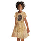 Nefertem Ancient Egyptian Kid Short Sleeve Dress Lion Head Lotus Flowers Incense Smoke Ancient