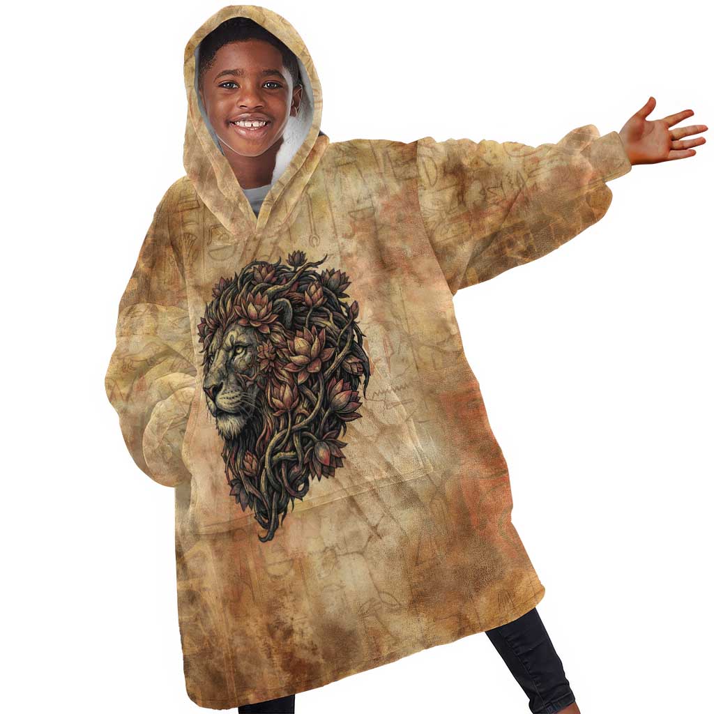 Nefertem Ancient Egyptian Kid Wearable Blanket Hoodie Lion Head Lotus Flowers Incense Smoke Ancient
