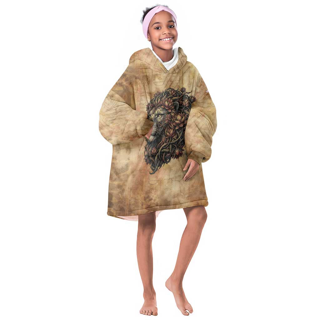 Nefertem Ancient Egyptian Kid Wearable Blanket Hoodie Lion Head Lotus Flowers Incense Smoke Ancient