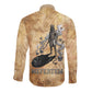 Nefertem Ancient Egyptian Long Sleeve Button Shirt Lion Head Lotus Flowers Incense Smoke Ancient