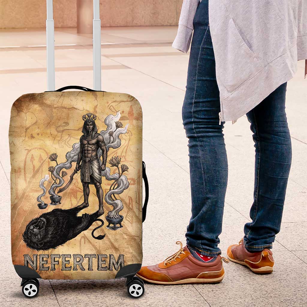 Nefertem Ancient Egyptian Luggage Cover Lion Head Lotus Flowers Incense Smoke Ancient
