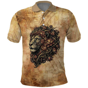 Nefertem Ancient Egyptian Polo Shirt Lion Head Lotus Flowers Incense Smoke Ancient