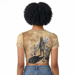 Nefertem Ancient Egyptian Raglan Cropped T shirt Lion Head Lotus Flowers Incense Smoke Ancient
