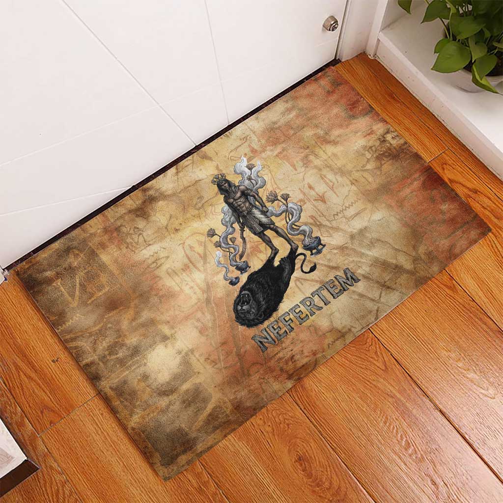 Nefertem Ancient Egyptian Rubber Doormat Lion Head Lotus Flowers Incense Smoke Ancient