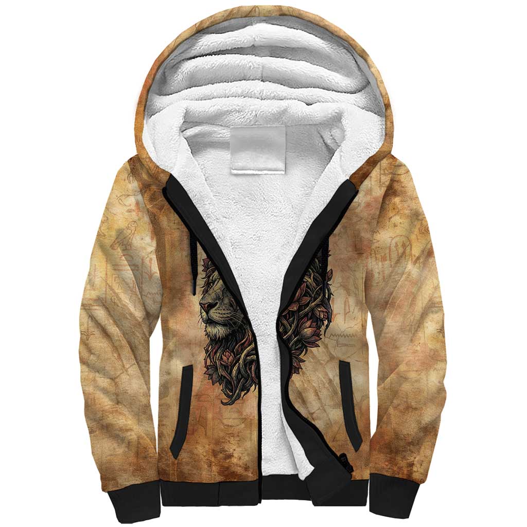 Nefertem Ancient Egyptian Sherpa Hoodie Lion Head Lotus Flowers Incense Smoke Ancient