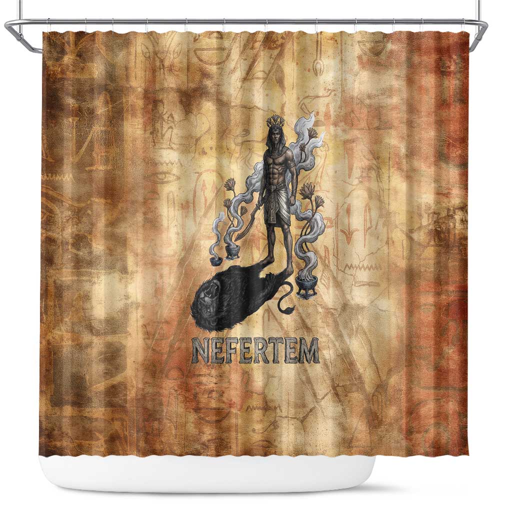 Nefertem Ancient Egyptian Shower Curtain Lion Head Lotus Flowers Incense Smoke Ancient