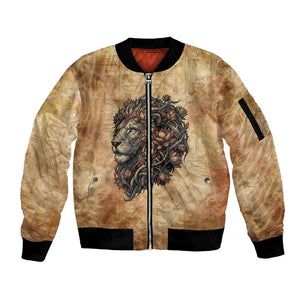 Nefertem Ancient Egyptian Sleeve Zip Bomber Jacket Lion Head Lotus Flowers Incense Smoke Ancient