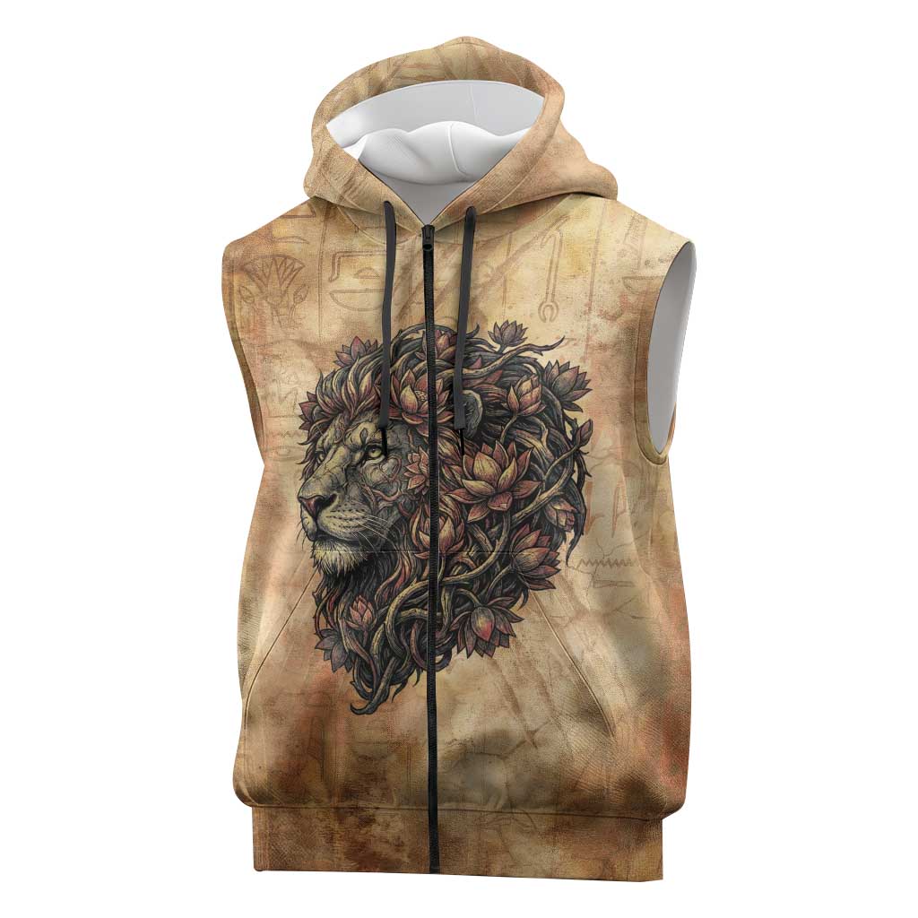 Nefertem Ancient Egyptian Sleeveless Zip Hoodie Lion Head Lotus Flowers Incense Smoke Ancient