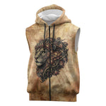 Nefertem Ancient Egyptian Sleeveless Zip Hoodie Lion Head Lotus Flowers Incense Smoke Ancient