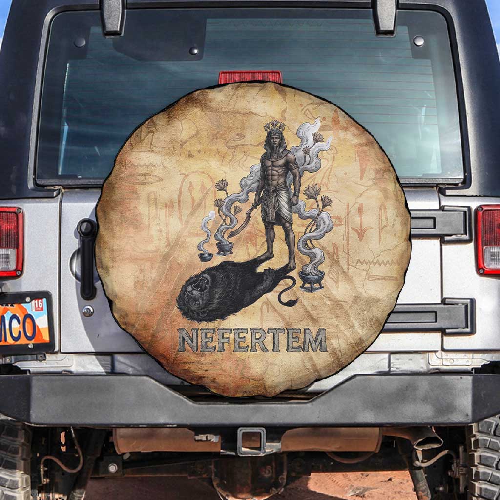 Nefertem Ancient Egyptian Spare Tire Cover Lion Head Lotus Flowers Incense Smoke Ancient