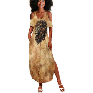 Nefertem Ancient Egyptian Summer Maxi Dress Lion Head Lotus Flowers Incense Smoke Ancient