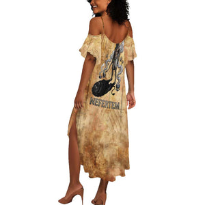 Nefertem Ancient Egyptian Summer Maxi Dress Lion Head Lotus Flowers Incense Smoke Ancient