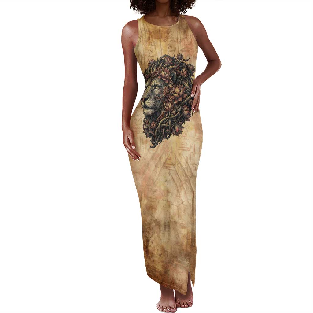 Nefertem Ancient Egyptian Tank Maxi Dress Lion Head Lotus Flowers Incense Smoke Ancient