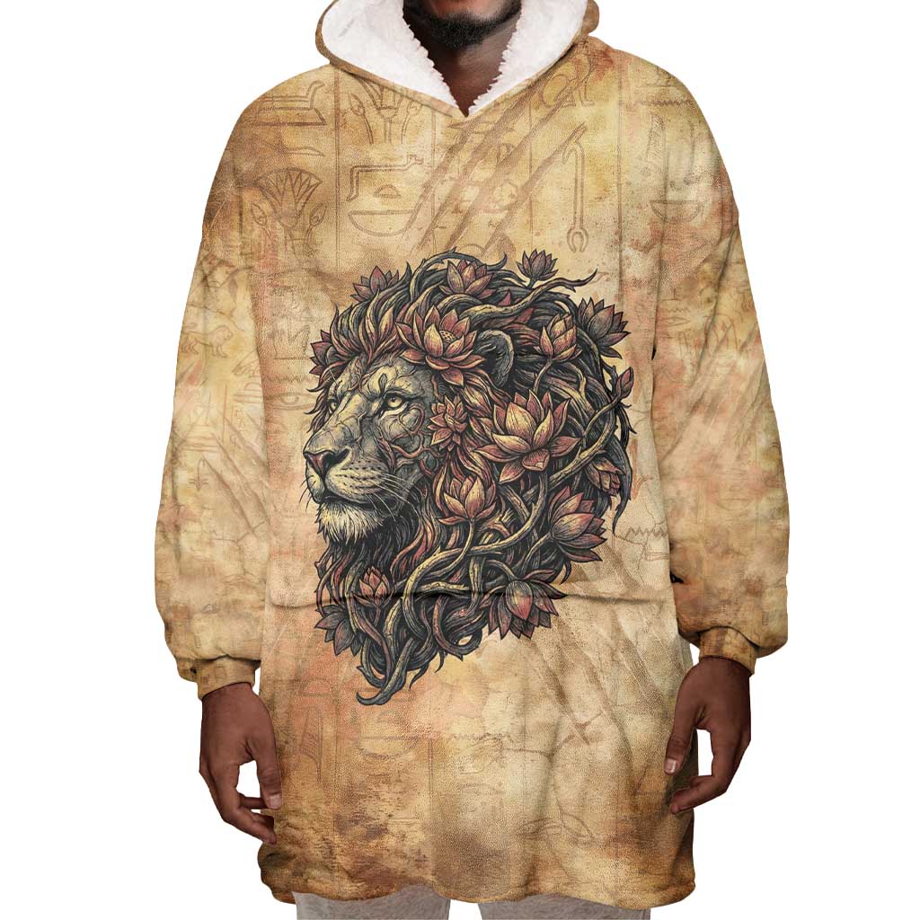Nefertem Ancient Egyptian Wearable Blanket Hoodie Lion Head Lotus Flowers Incense Smoke Ancient