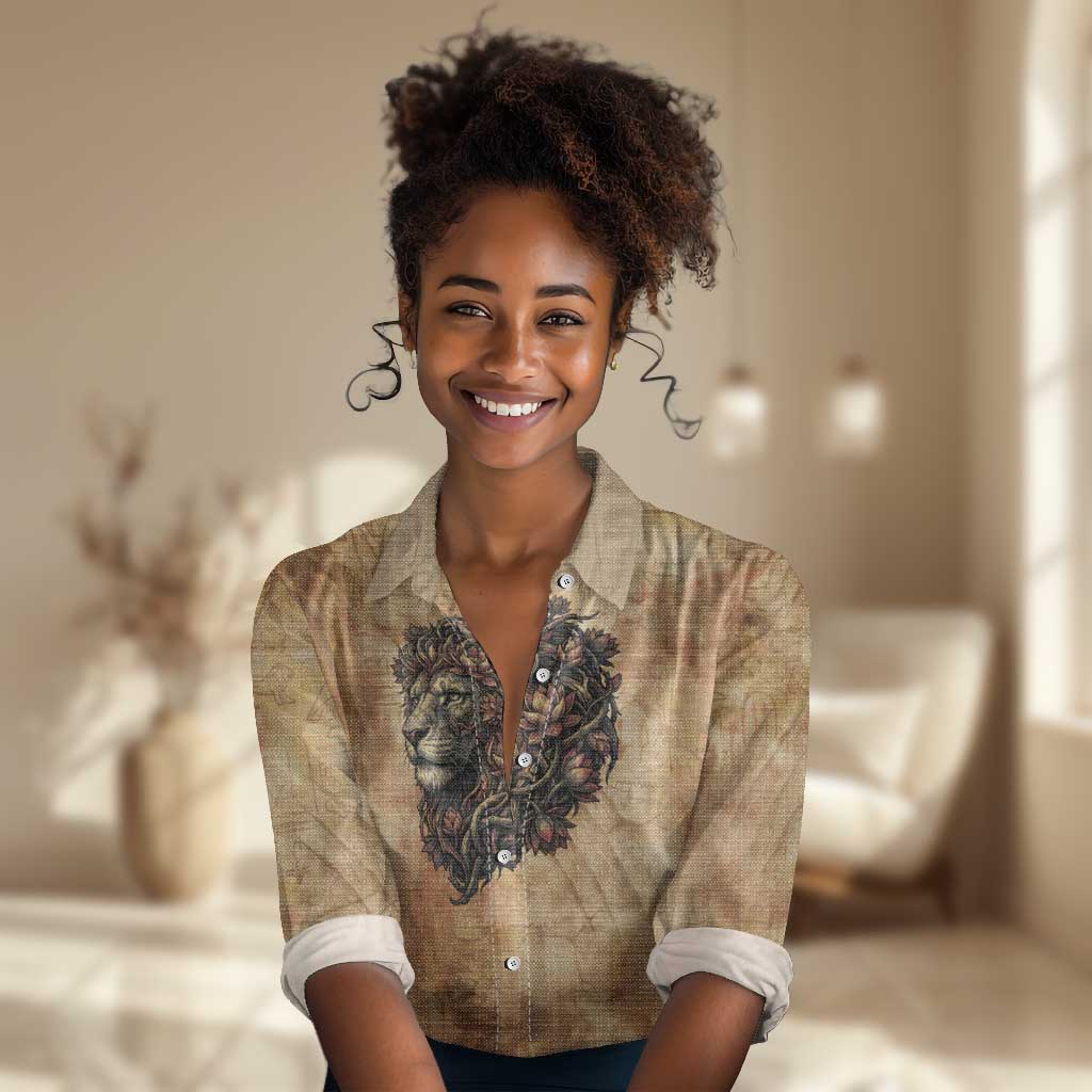 Nefertem Ancient Egyptian Women Casual Shirt Lion Head Lotus Flowers Incense Smoke Ancient