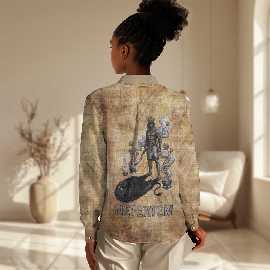 Nefertem Ancient Egyptian Women Casual Shirt Lion Head Lotus Flowers Incense Smoke Ancient