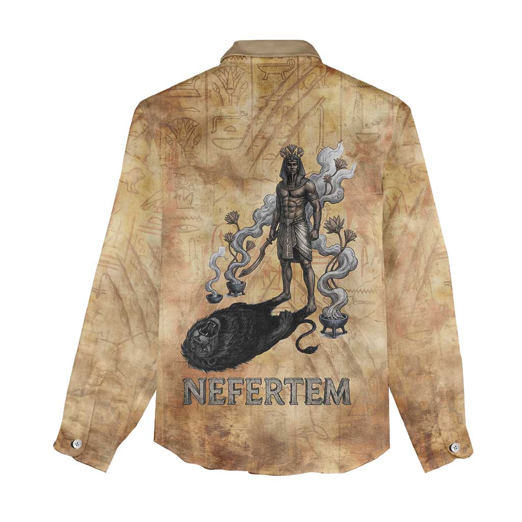 Nefertem Ancient Egyptian Women Casual Shirt Lion Head Lotus Flowers Incense Smoke Ancient