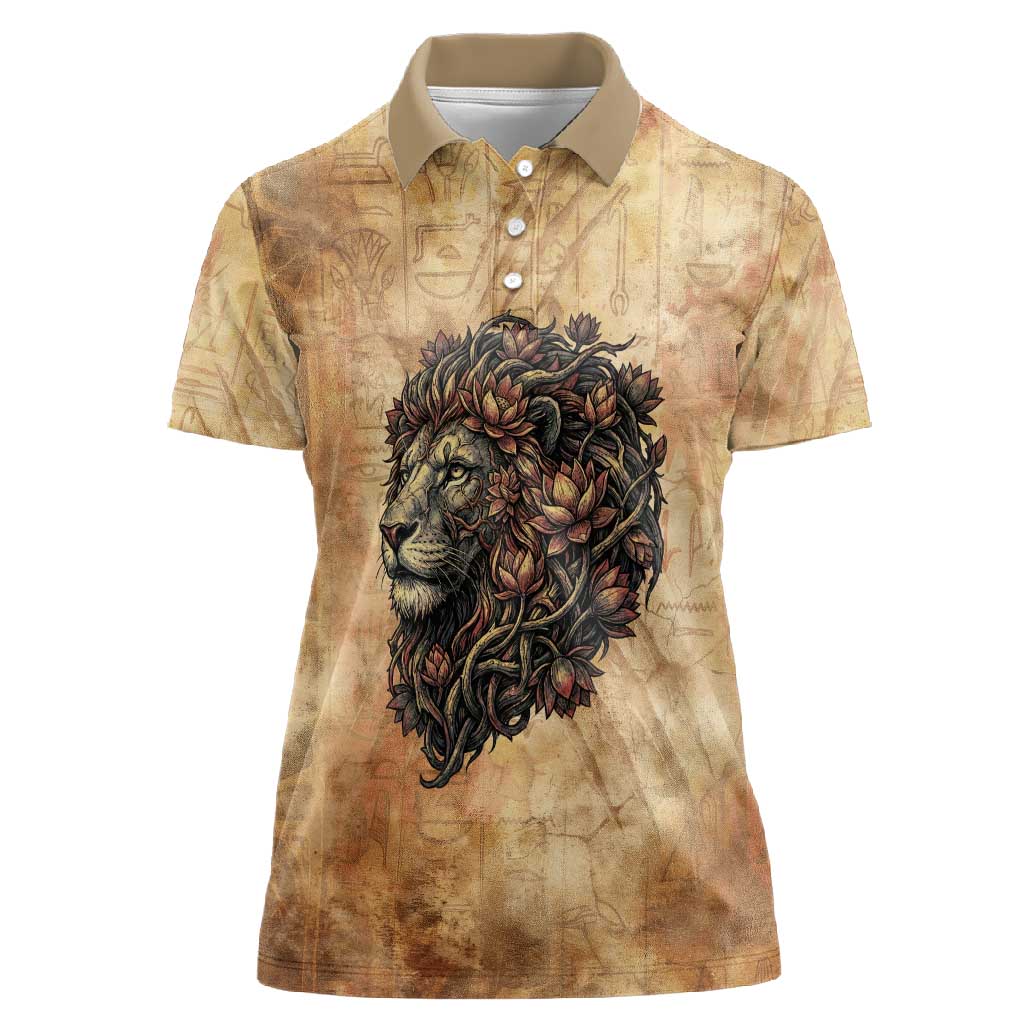 Nefertem Ancient Egyptian Women Polo Shirt Lion Head Lotus Flowers Incense Smoke Ancient