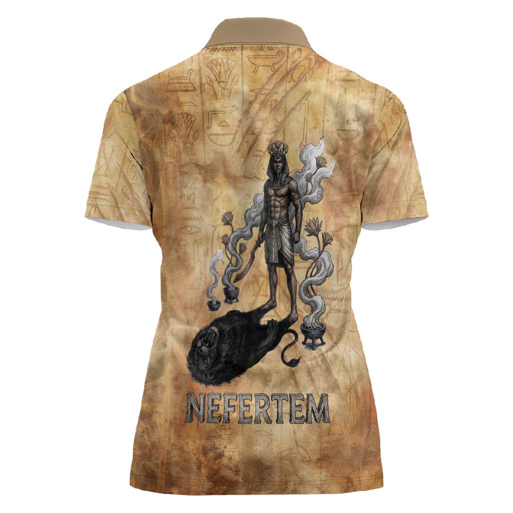 Nefertem Ancient Egyptian Women Polo Shirt Lion Head Lotus Flowers Incense Smoke Ancient