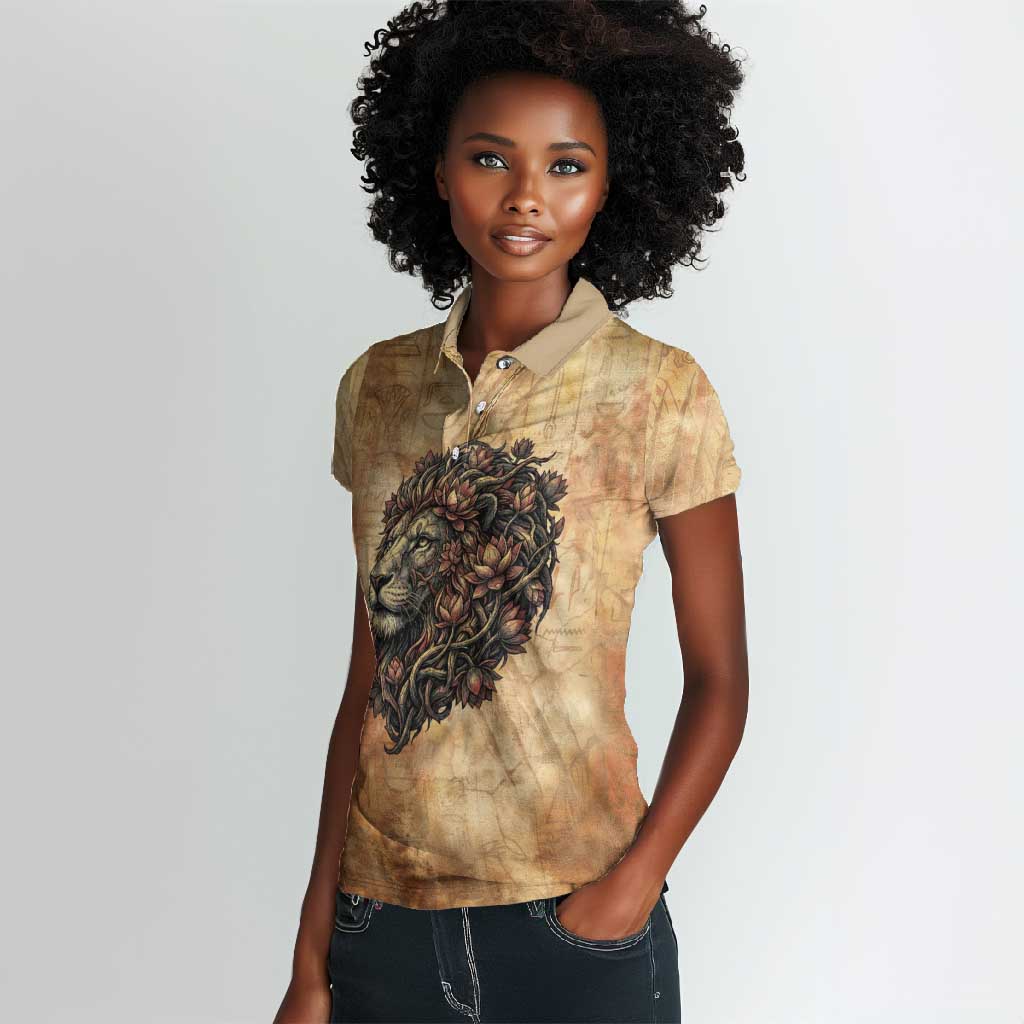 Nefertem Ancient Egyptian Women Polo Shirt Lion Head Lotus Flowers Incense Smoke Ancient