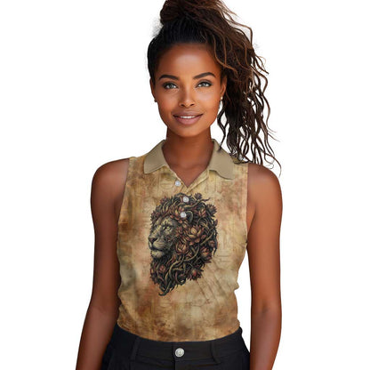 Nefertem Ancient Egyptian Women Sleeveless Polo Shirt Lion Head Lotus Flowers Incense Smoke Ancient