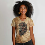 Nefertem Ancient Egyptian Women V-Neck T-Shirt Lion Head Lotus Flowers Incense Smoke Ancient